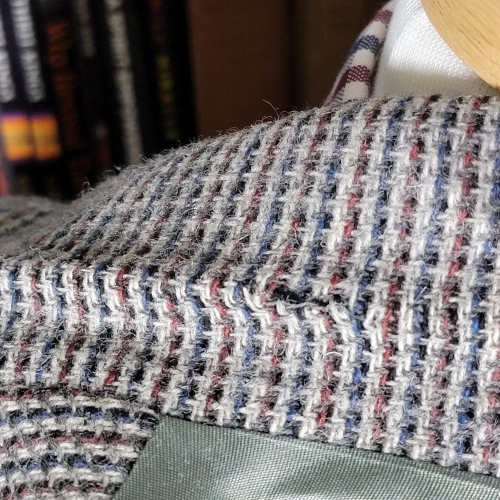 VTG Stafford Men's Tweed Blazer Jacket Two Button Gray‎ Pure Wool Size 46R